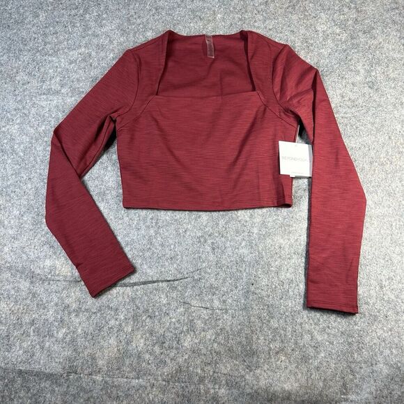 Beyond Yoga Top Women's Medium Heather Rib Frame Cropped Pullover Square Neck - Picture 1 of 8